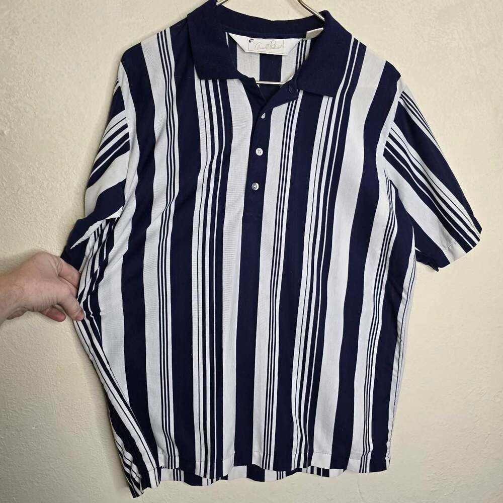 Arnold Palmer Vintage Striped Golf Polo Shirt Navy White - Picture 2 of 8